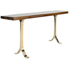 Console in Antique Hardwood on Sand-Cast Bronze Base by P. Tendercool