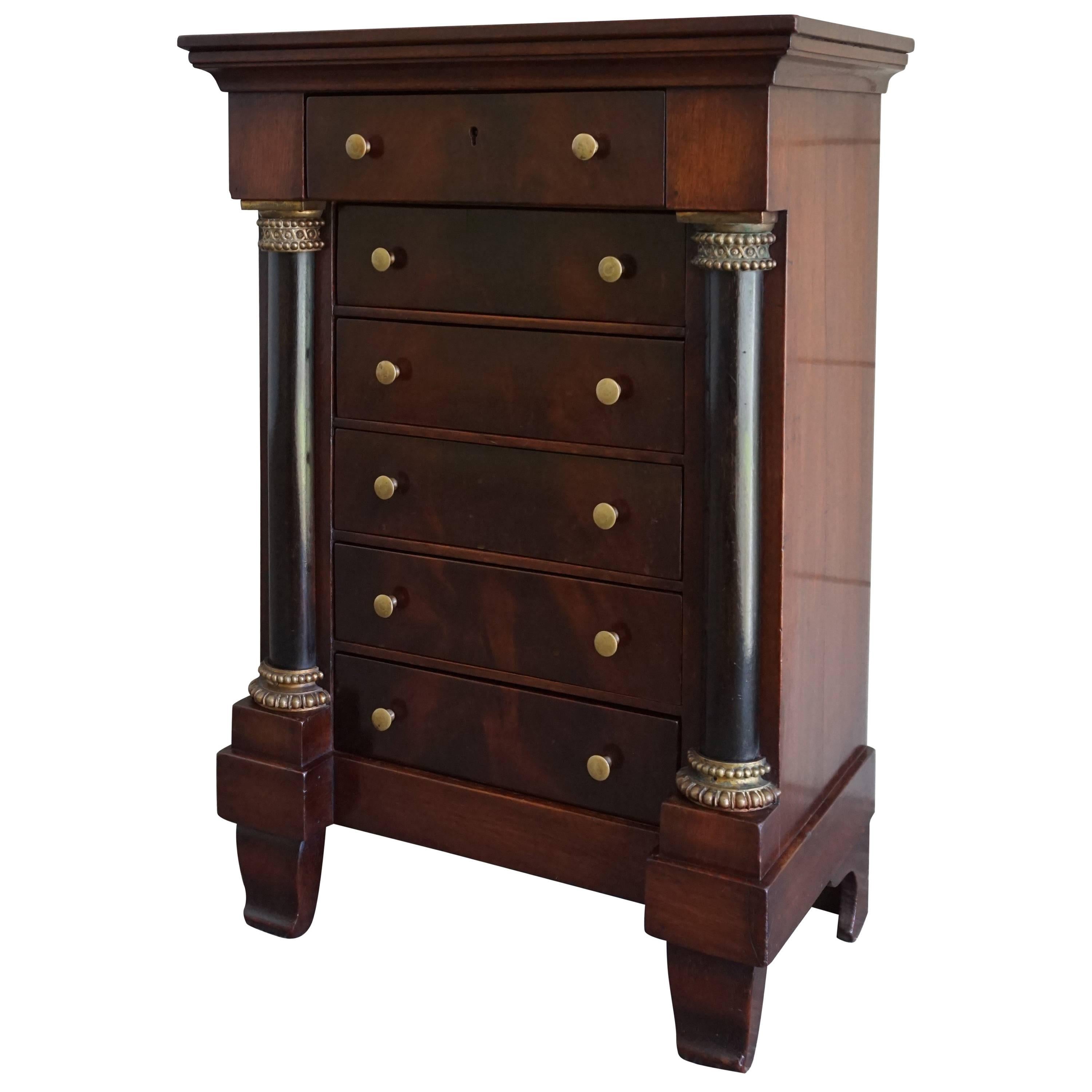 19th Century Nutwood and Bronze Empire Miniature Chiffonier / Chest of Drawers For Sale