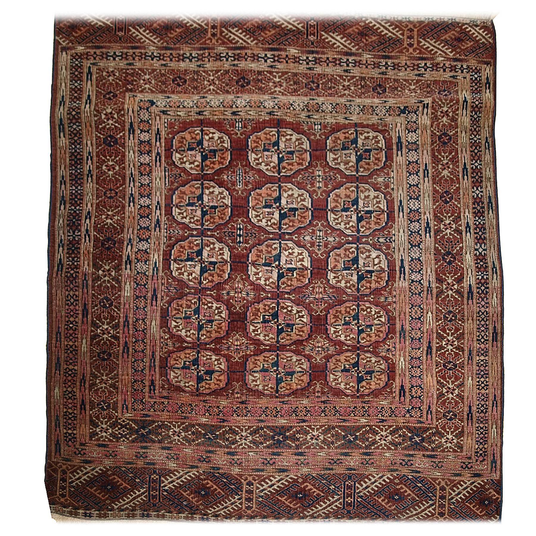 Antique Tekke Turkmen Rug of Fine Weave and Small Square Size, circa 1900 For Sale