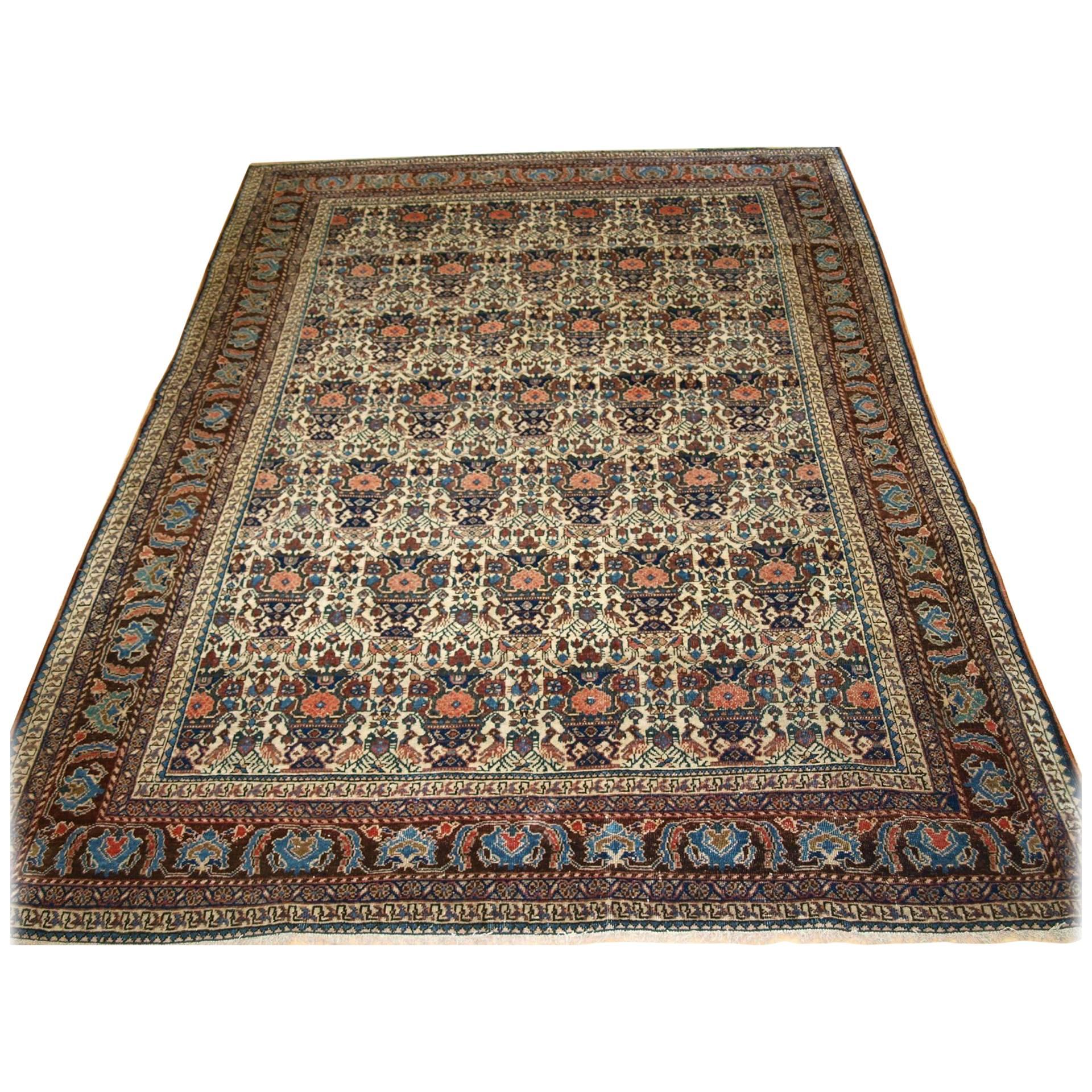 Antique Abedeh Rug with the Classic ‘Vase and Peacock’ Design, circa 1900-1920