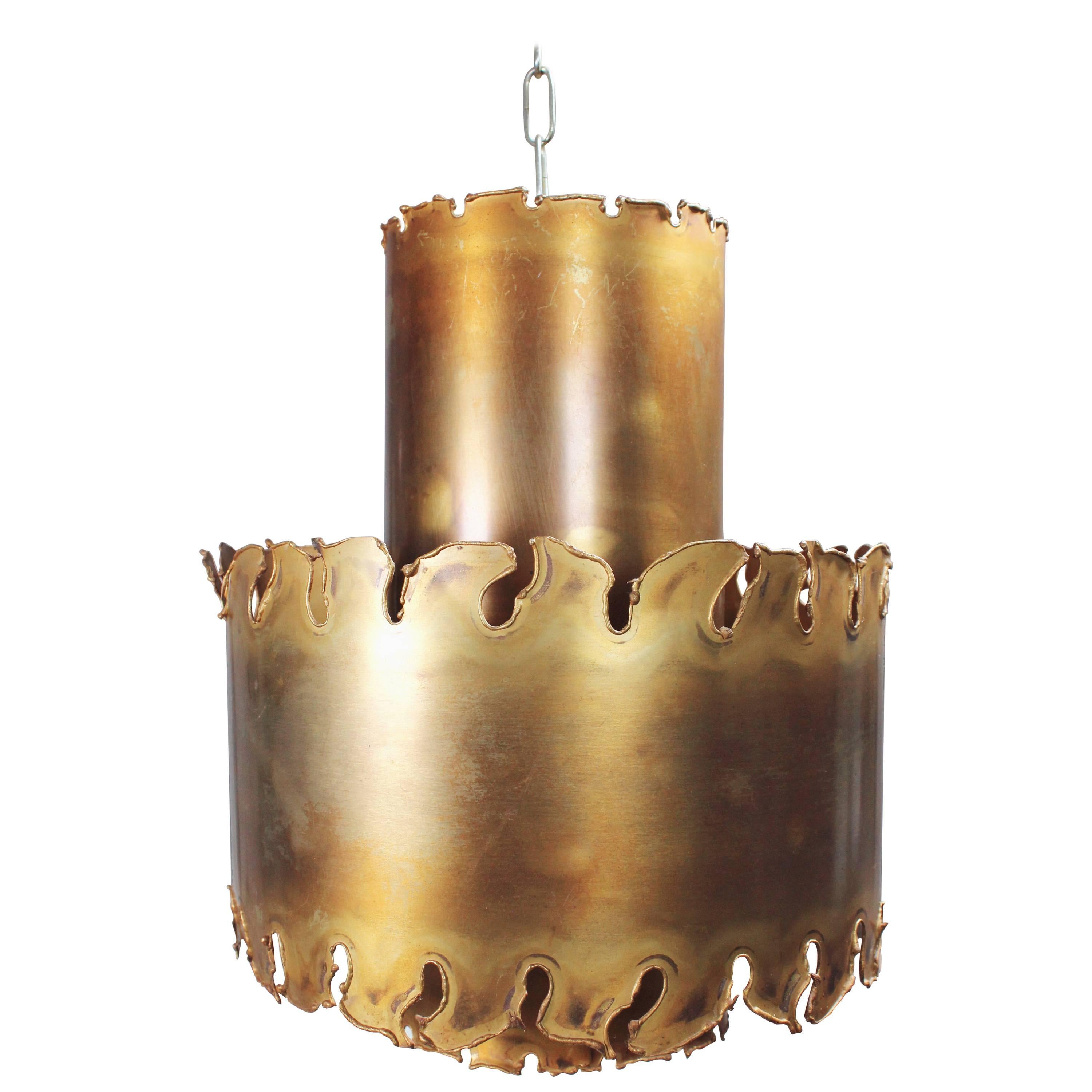 Holm Sorensen Large Tiered Brutalist Brass Pendant, 1960s For Sale