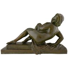 Art Deco Bronze Sculpture of a Nude with Drape Marcel Bouraine, 1930 France