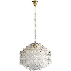 Cascading Panton Style Chandelier Brass Lucite Disc Acrylic Shell Space Age 1970