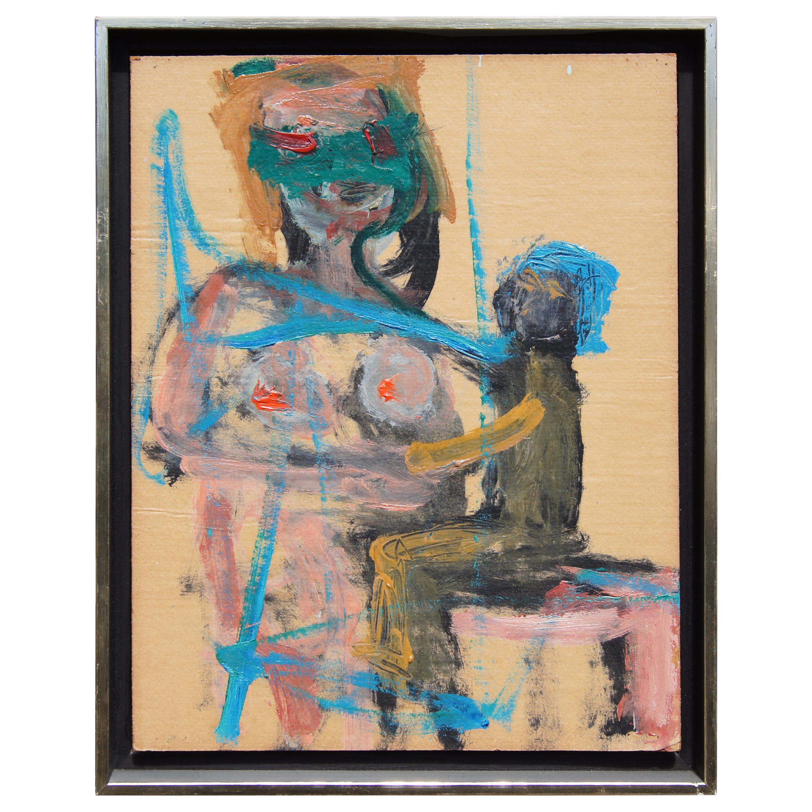 "Mother and Child Blue" by Herbert Brown, Oil on Board, 1964