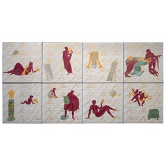 Antique Ceramic Tiles with La Conversazione Classica Designed by Gio Ponti