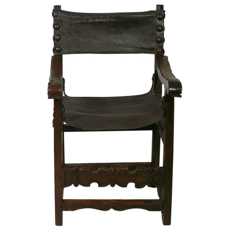 Early 17th Century French Renaissance Chair Original Leather