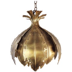 Holm Sorensen Danish Modern Golden Brutalist Brass Onion Pendant, 1960s