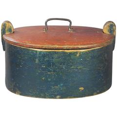 19th Century Scandinavian Painted Blue Red Box Casket Naive Folk Art 1
