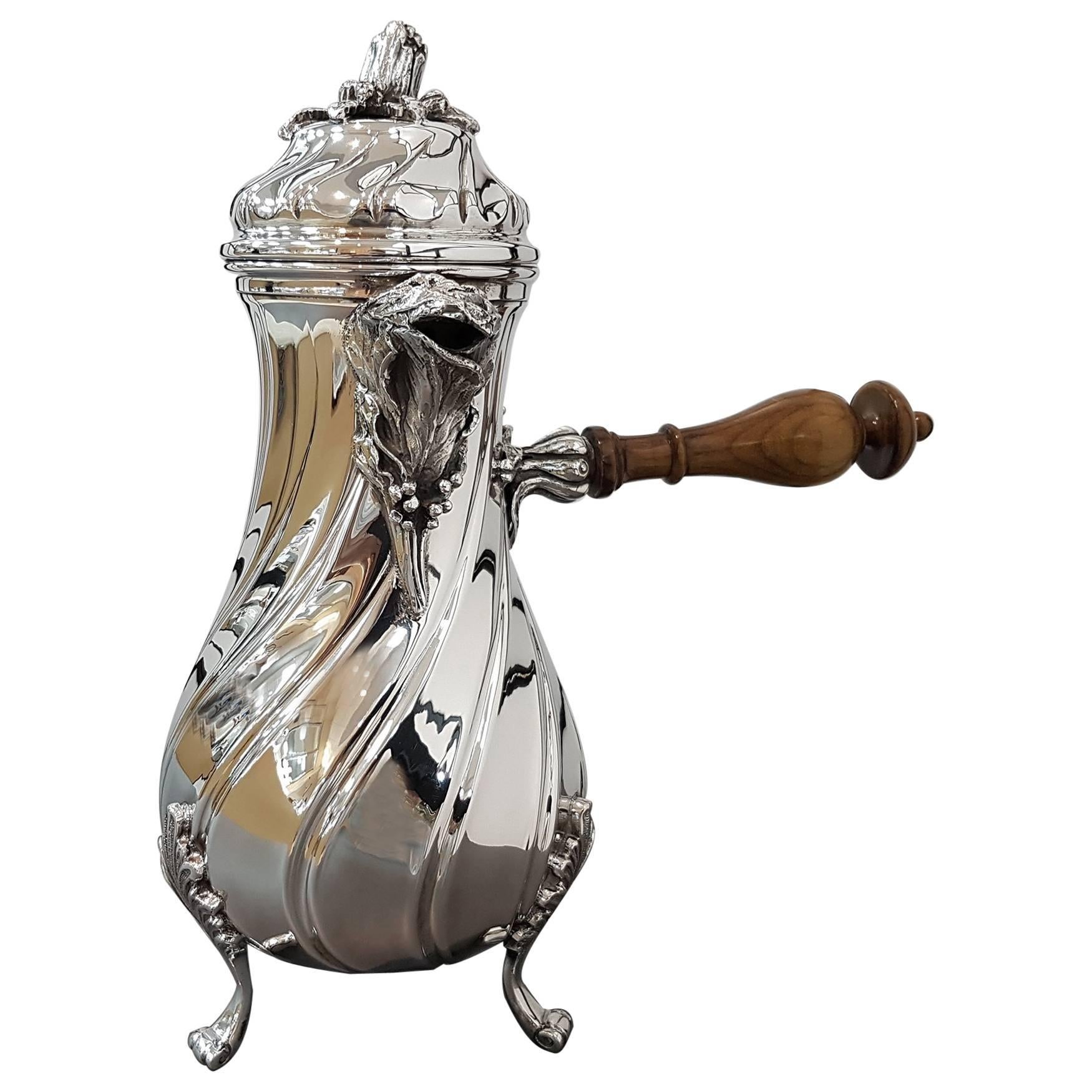 Chocolatera torchon de plata italiana del siglo XX, totalmente artesanal