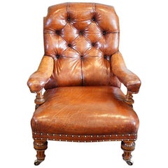 Victorian Leather Button Back Easy Chair