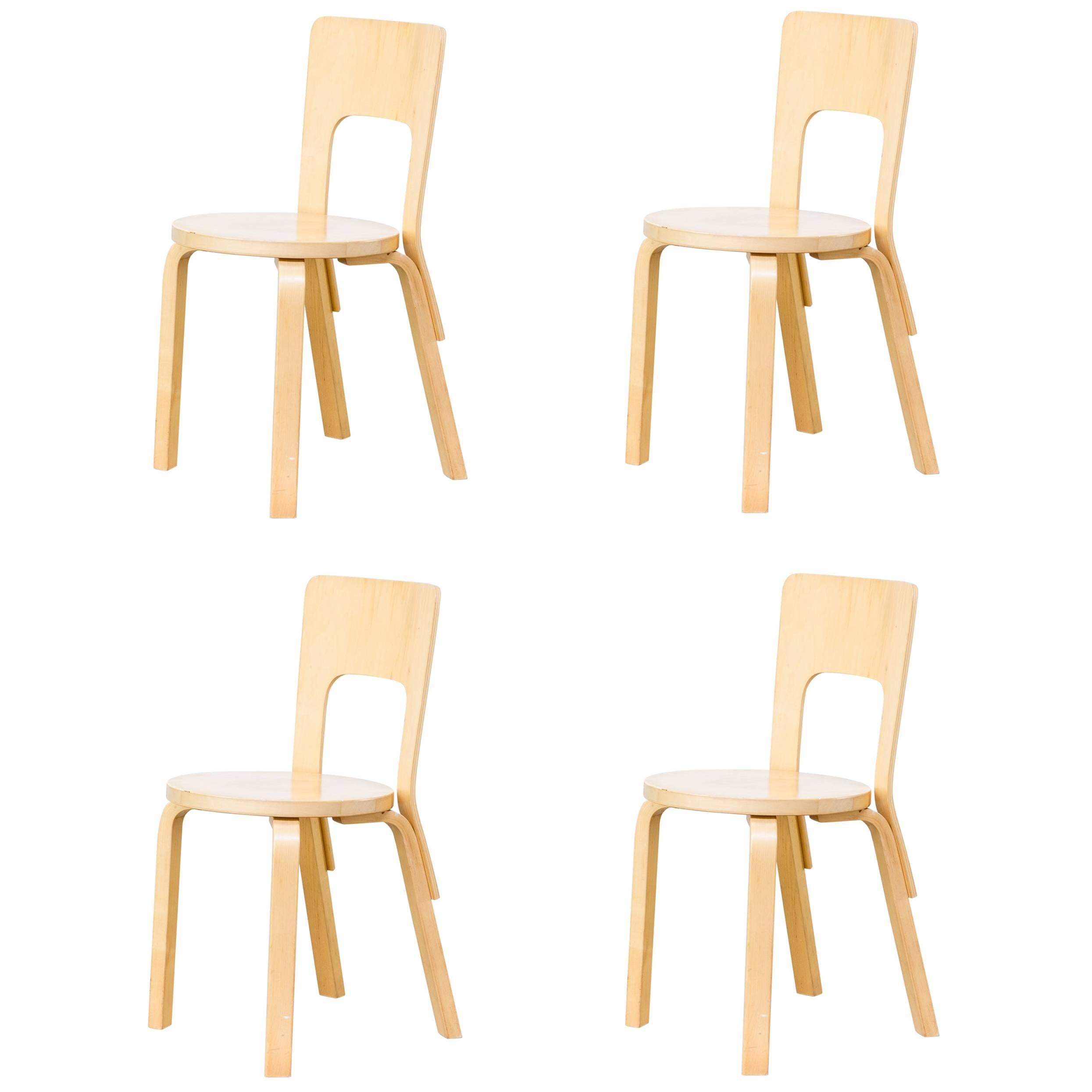 1960s Alvar Aalto Model 66 Dinner Chairs for Artek Set of Four For Sale