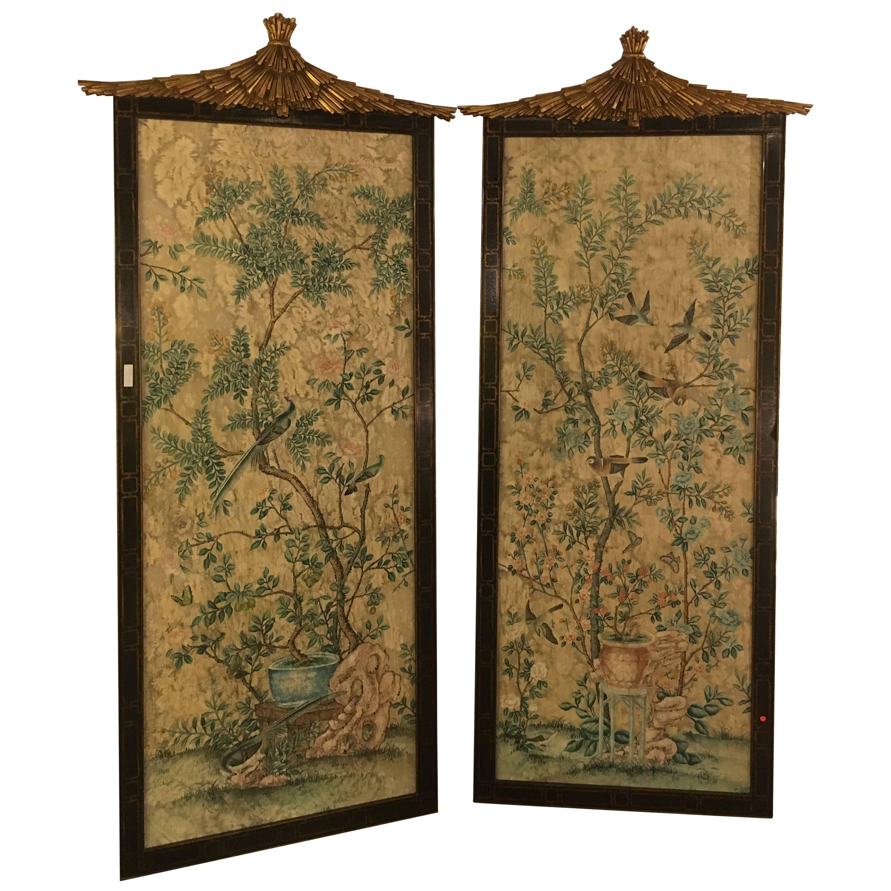 Pair of Monumental Chinoiserie Wall Panels by Dessin Fournir