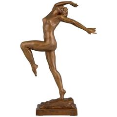 Art Deco Bronze Sculpture of a Dancing Nude Emmanuel Andrew Cavacos, 1930
