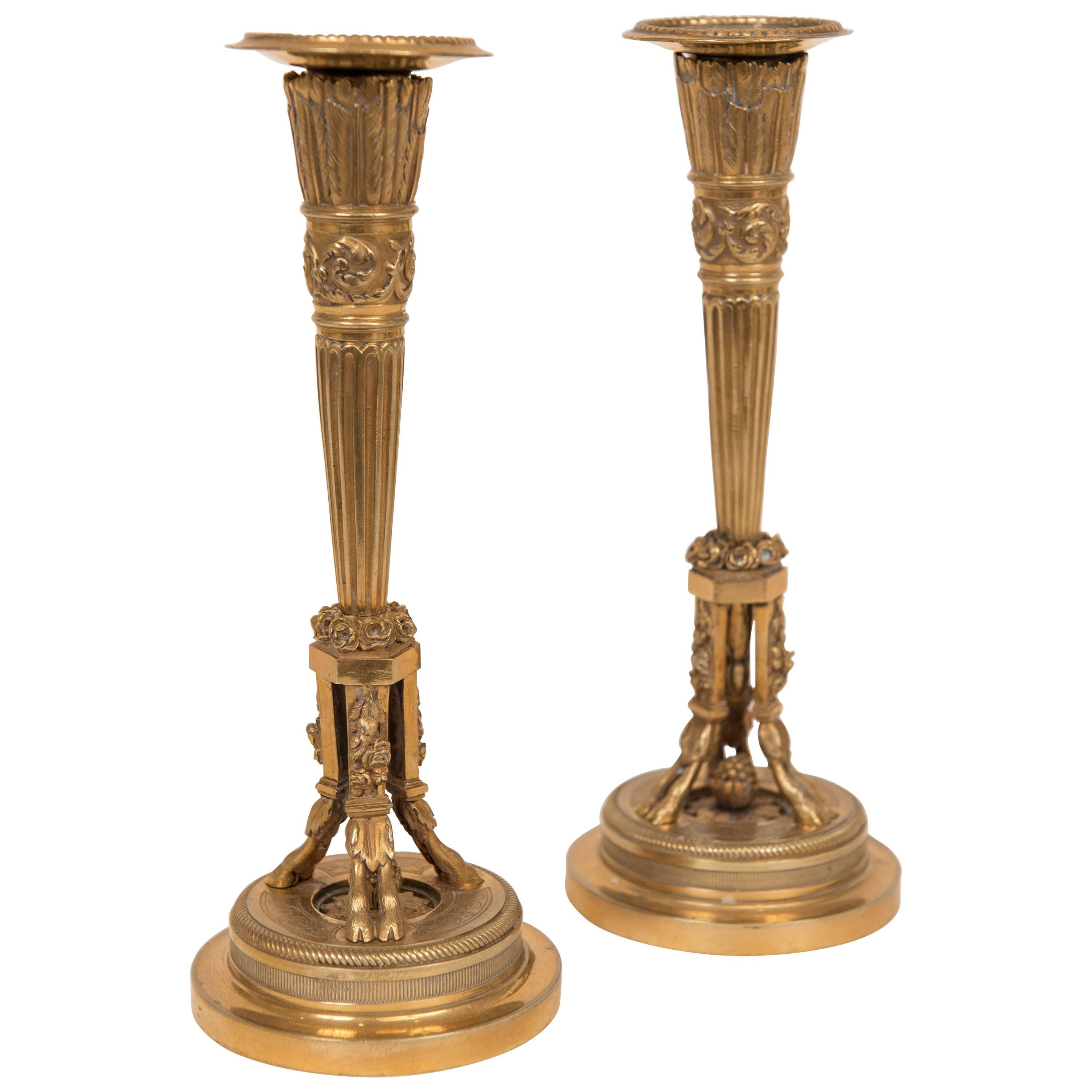 Pair of 20th Century Neoclassical Style Gilt Bronze Candlesticks