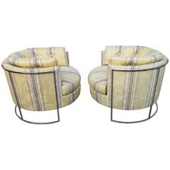 Pair of Milo Baughman Attributed Thin Chrome Frame Barrel Back Chairs 8