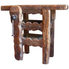 French Wine Table Work Bench with Vise