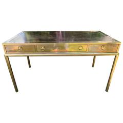 Stunning Mastercraft Bernard Rohne Brass Leather Desk, Mid-Century Modern