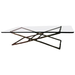 Mid Century Modern Faux Bamboo Gilt Iron Cocktail Table