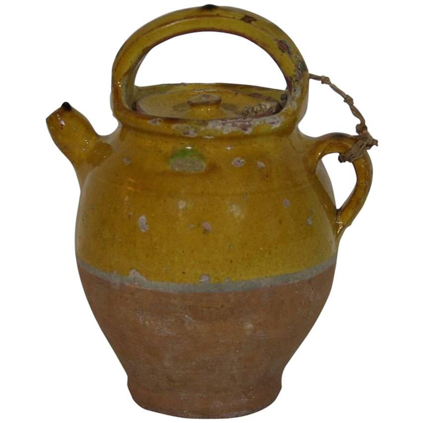 19th Century French Glazed Terracotta Jug or Water Cruche