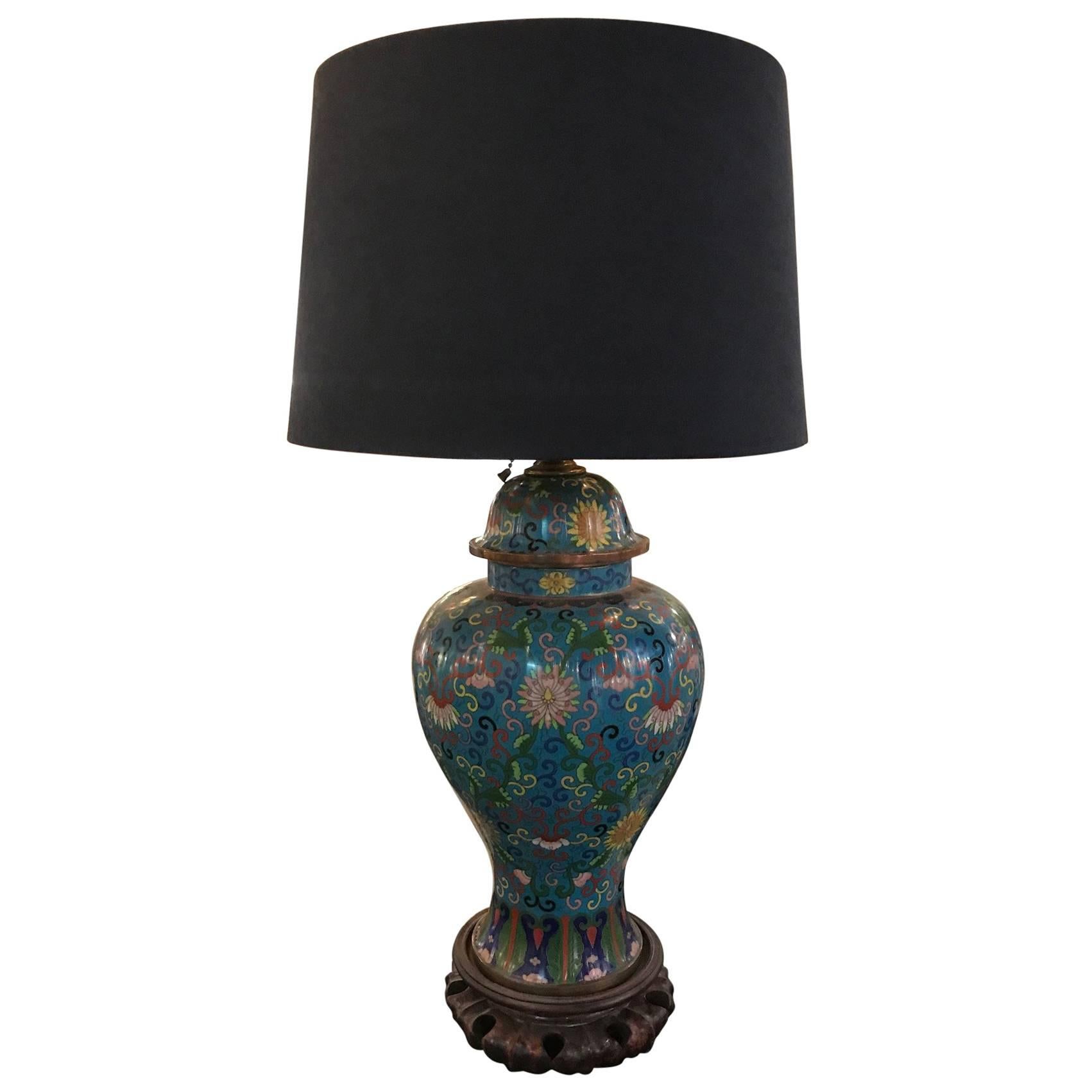 Chinese Cloisonne Urn Lamp