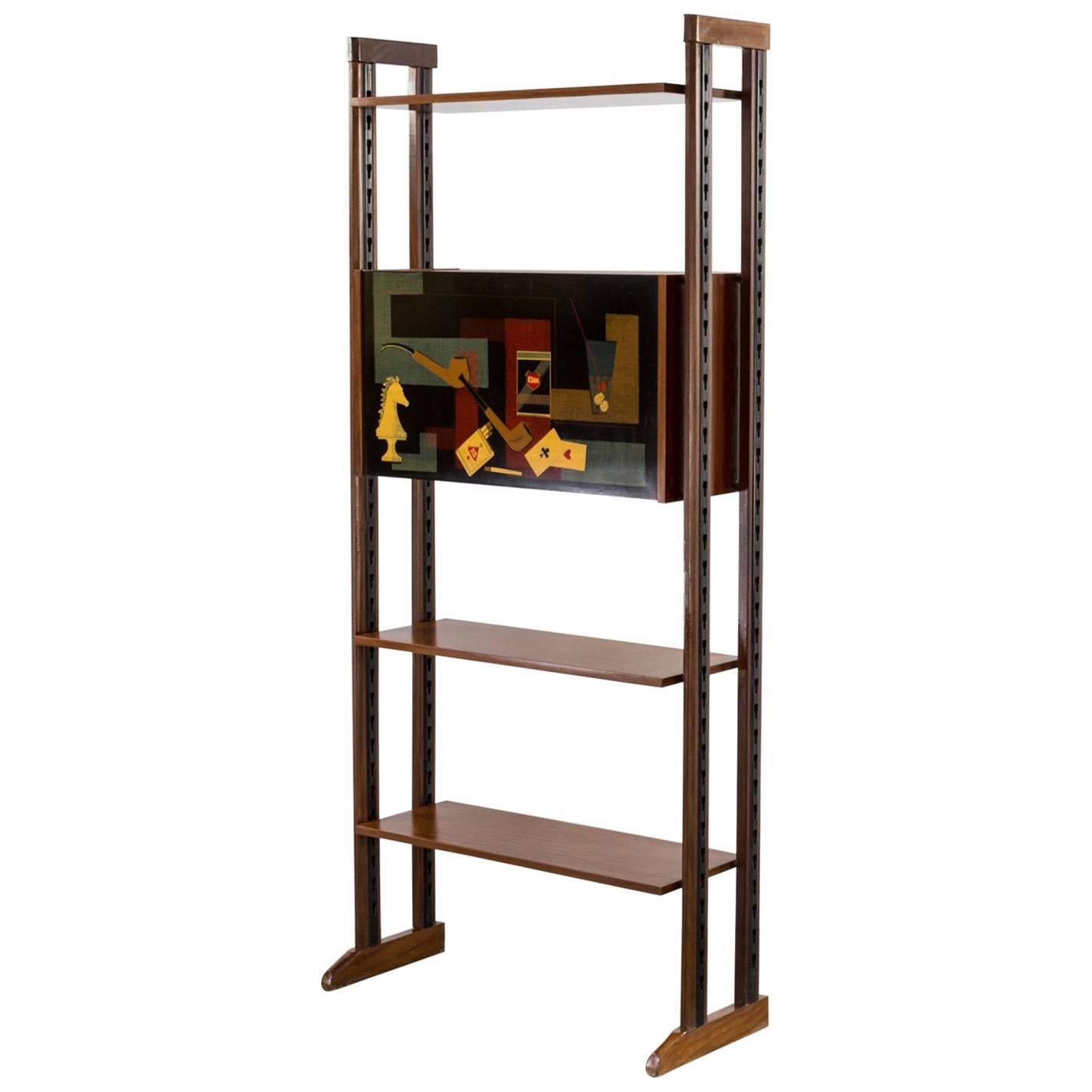 1950s Vittorio Dassi Style Wall Unit Three Shelves Cabinet For Sale