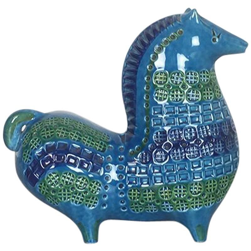 Original 1960s Ceramic Horse in Rimini Blue Design by Aldo Londi for Bitossi