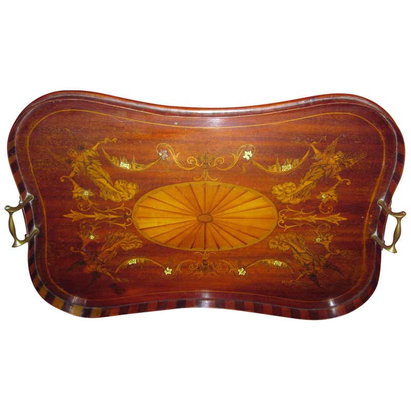 A Large-Scaled and Finely Inlaid Victorian Mahogany Oval Butler's Tray ...