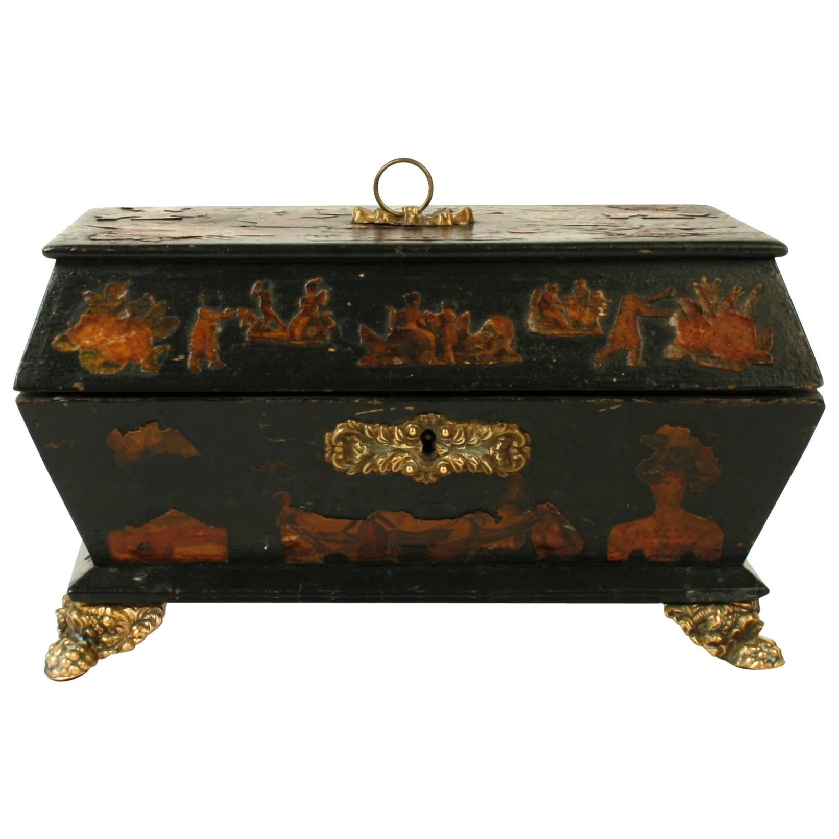 English Regency Decoupage Box, Early 19th Century For Sale