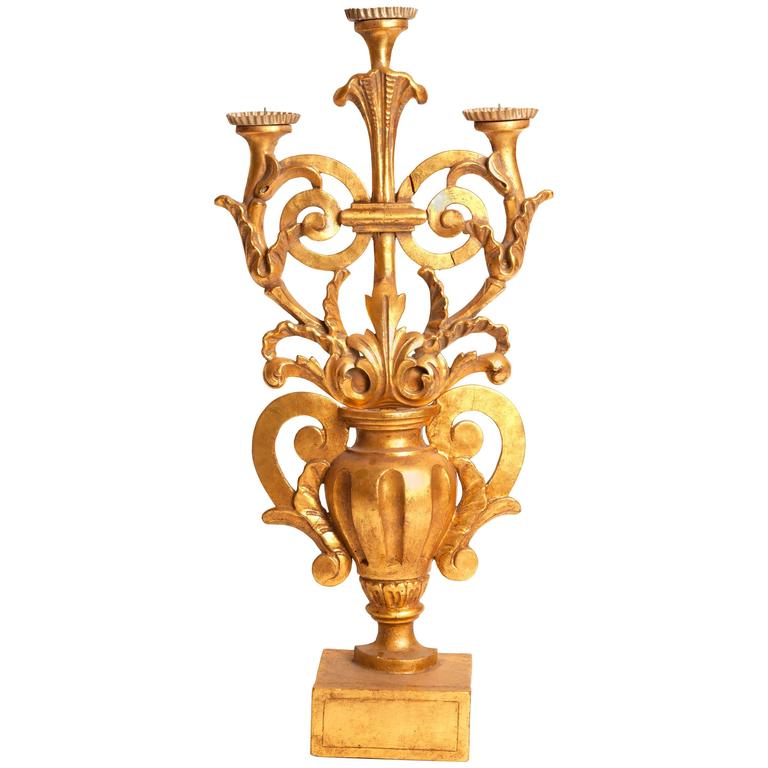 Antique Italian Gilt Three Candelabra For Sale at 1stdibs