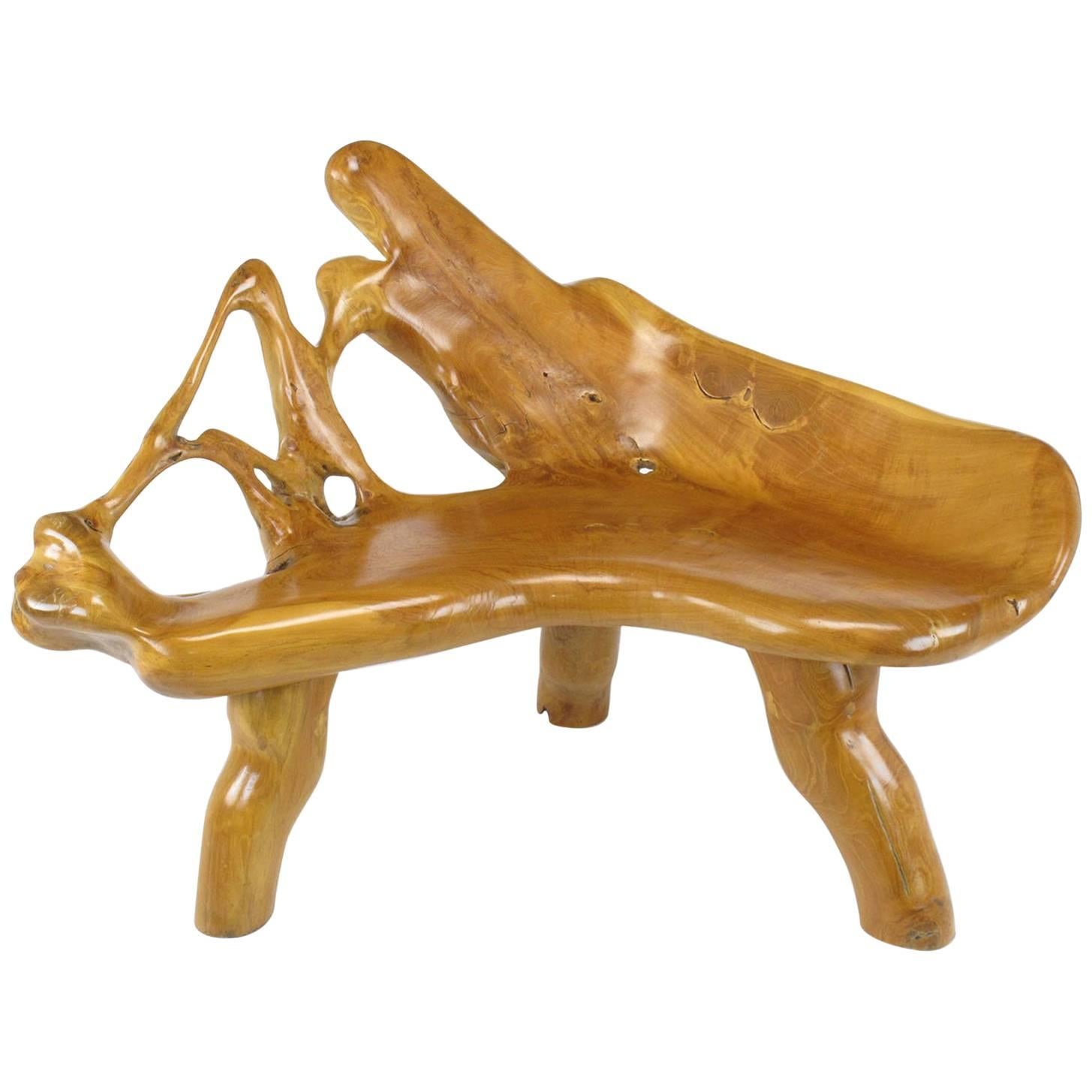 Organic Form Three-Leg Boomerang Teak Root Bench