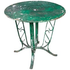 Antique French 1920's  Garden Table  with Distressed Green Paint