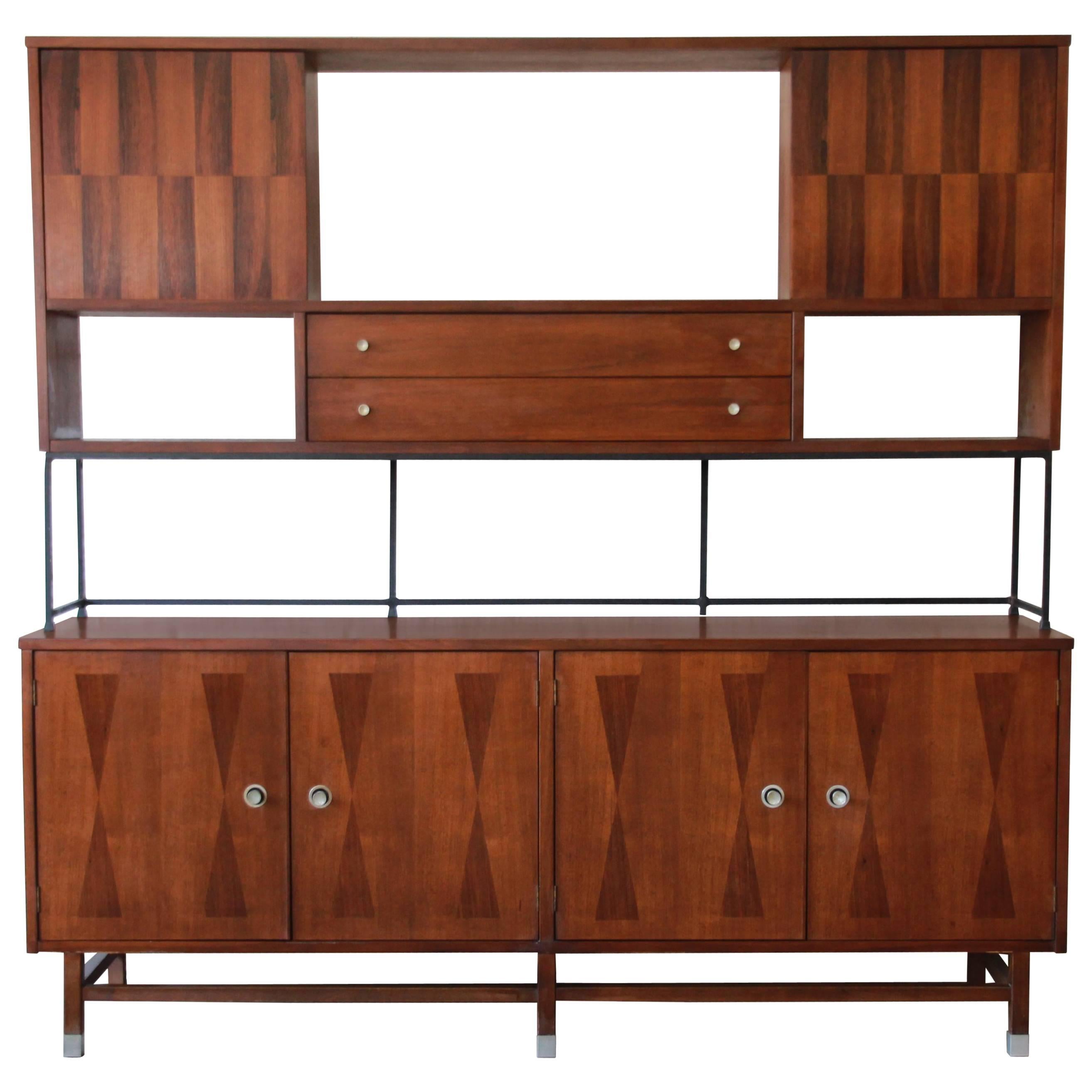Stanley Mid-Century Modern Walnut and Rosewood Wall Unit, 1960s
