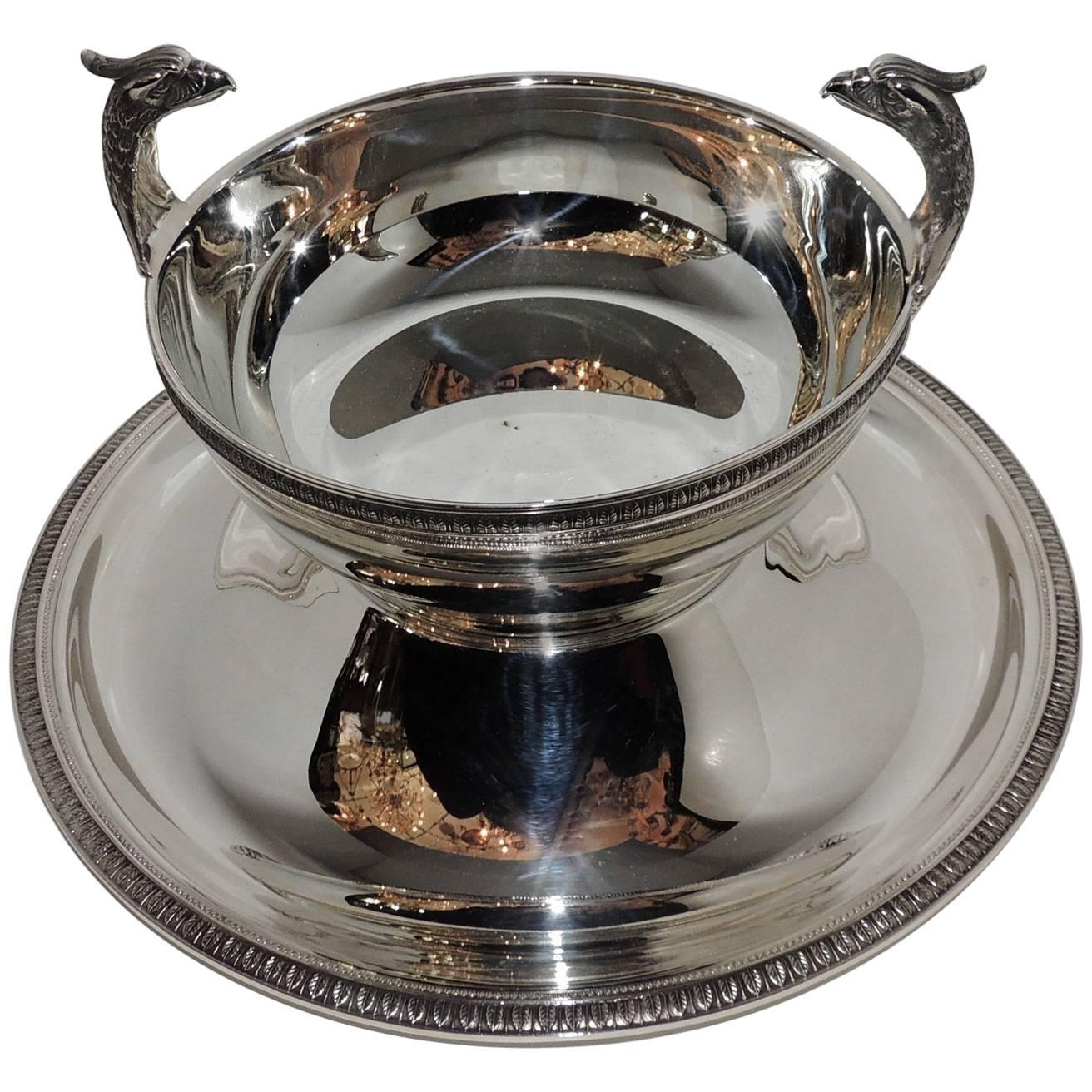 Fine Christofle Malmaison Pedestal Silver Plate Regency Empire Swan Centrepiece