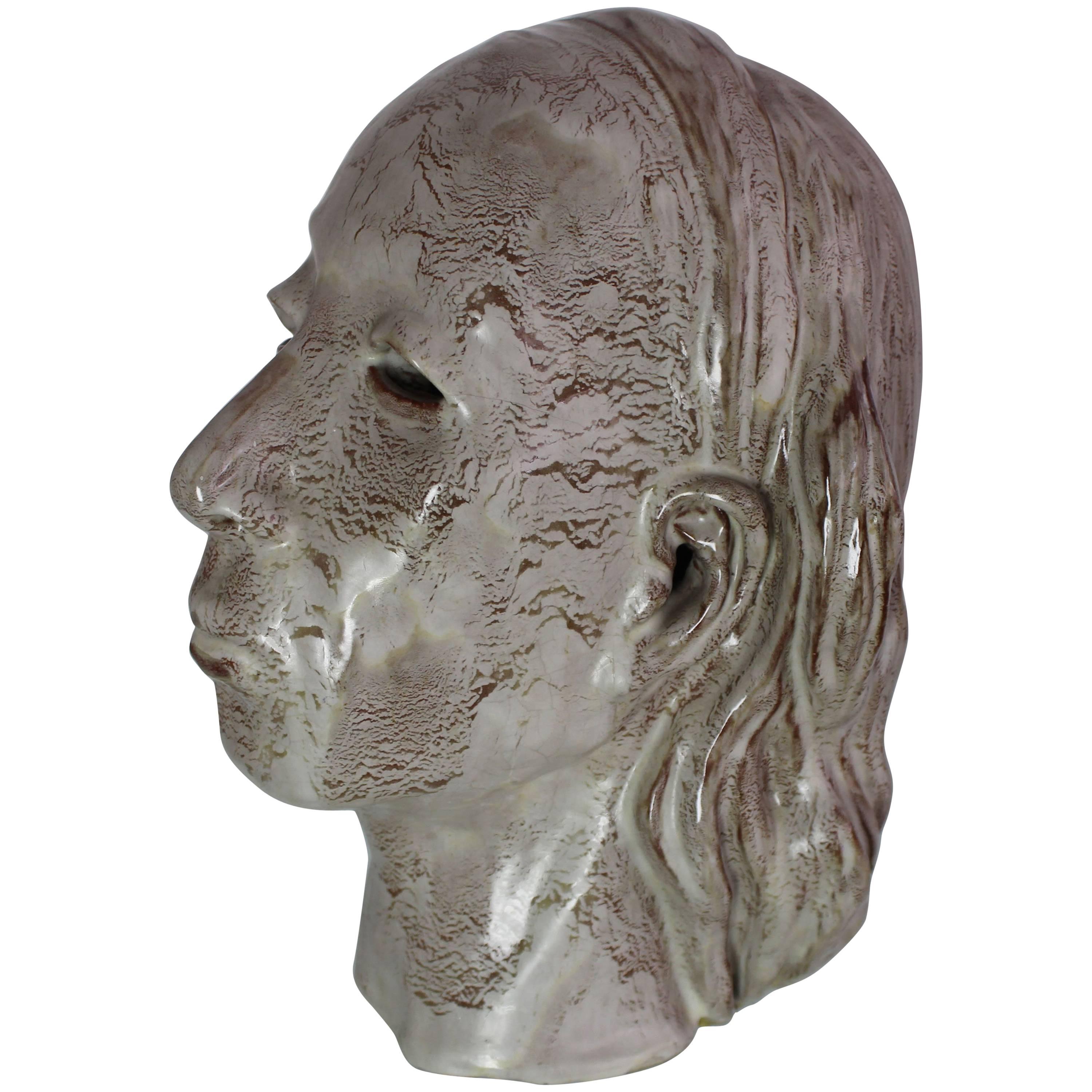 Pottery Glazed Ceramic Indian Head Sculpture Mask For Sale