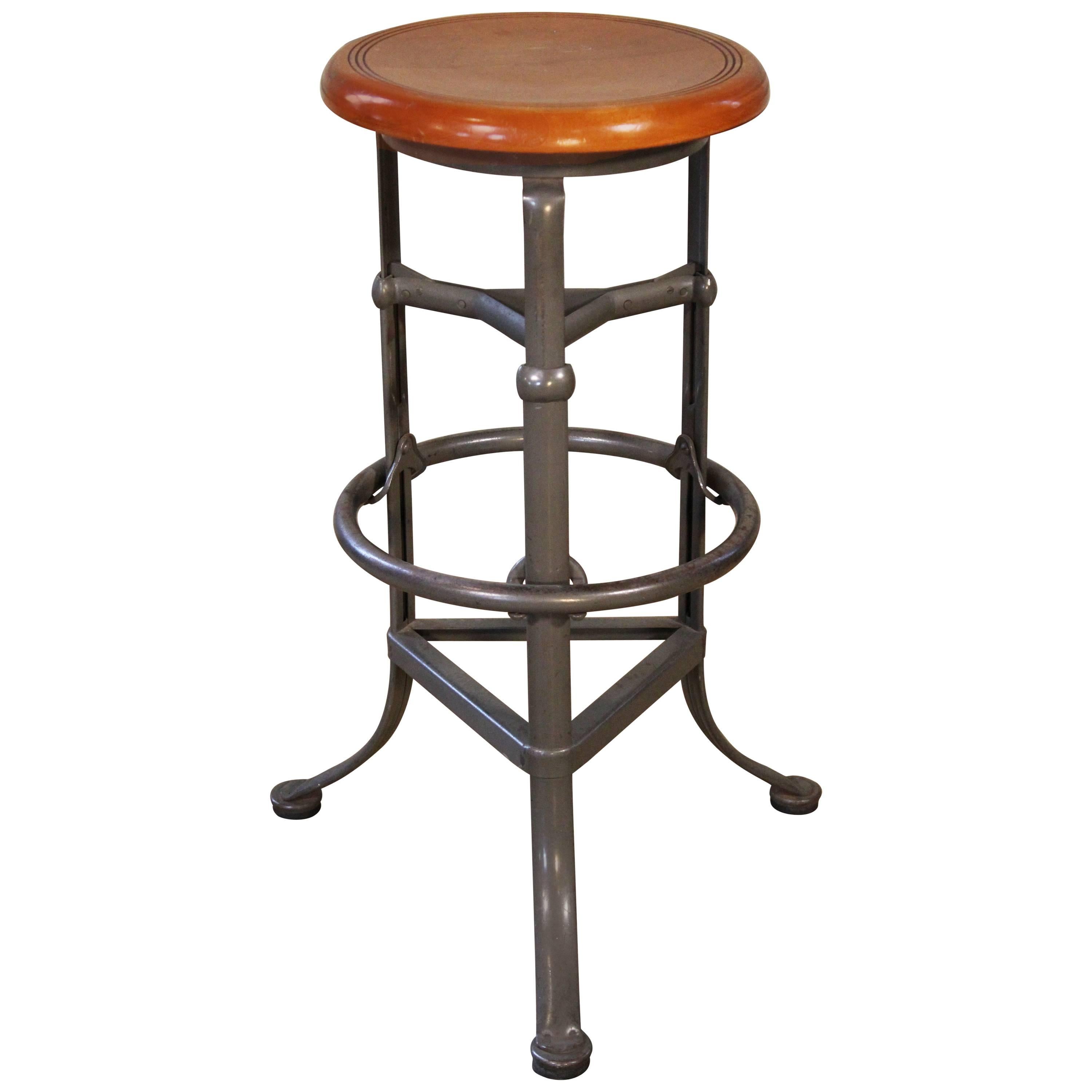 Backless Bar Stool Wood and Metal Adjustable Vintage Industrial Bar Shop 