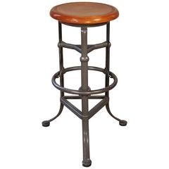 Backless Bar Stool Wood and Metal Adjustable Vintage Industrial Bar Shop