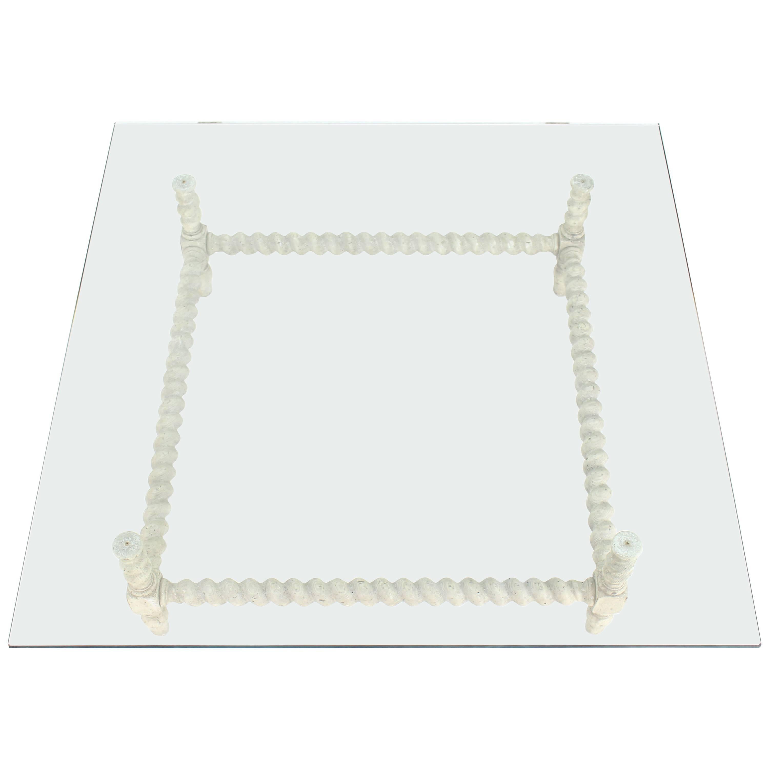 Large Oversize Square Glass Top Coffee Table Twisted Rope Base