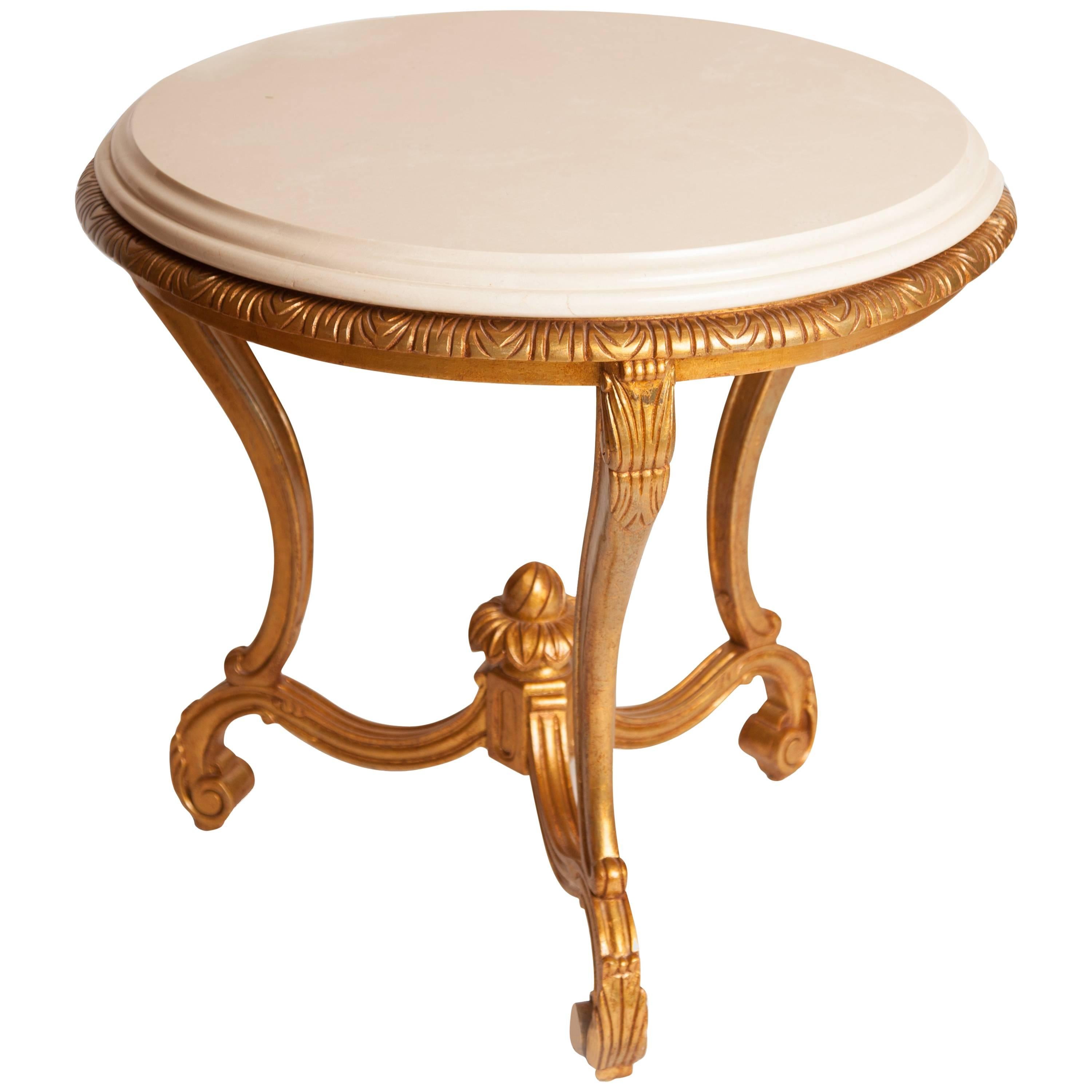 French Louis XV Style Giltwood and Marble Round Table