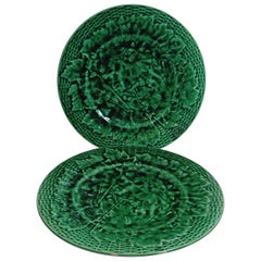 Pair of 19th Century Green Majolica Leaves Plates