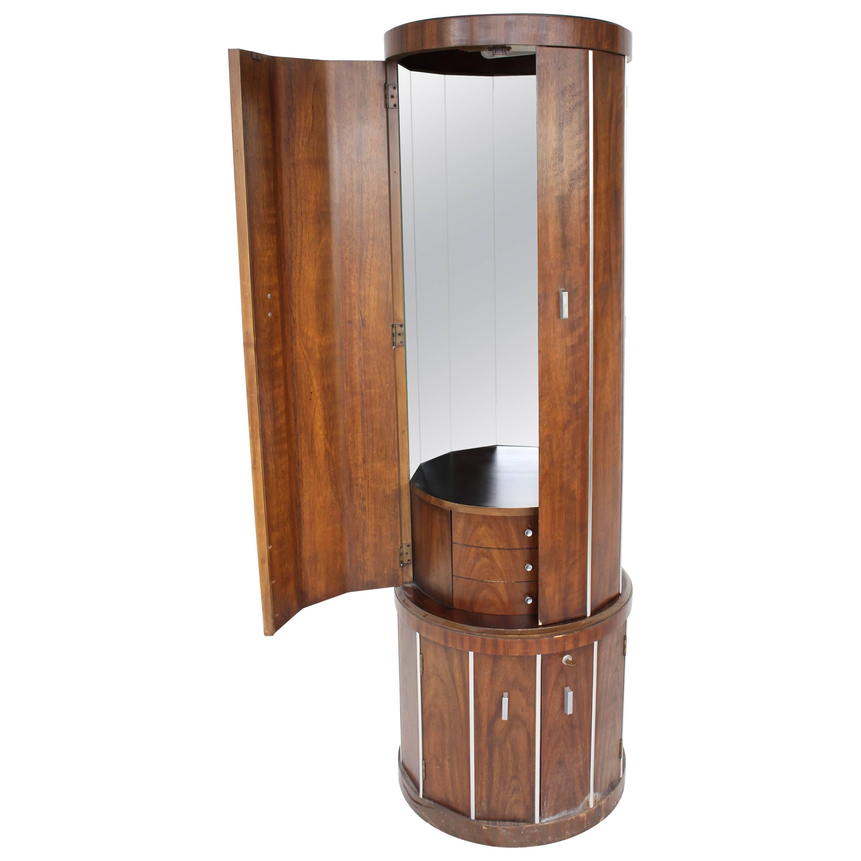 Cylinder Shape Liquor Bar Cabinet Walnut For Sale