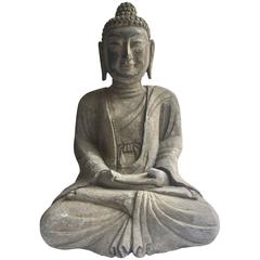 Vintage Stone Buddha, Hand-Carved
