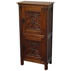Gothic Revival Bookcase Carved Antique Cabinet with Wrought Iron Lock Plates