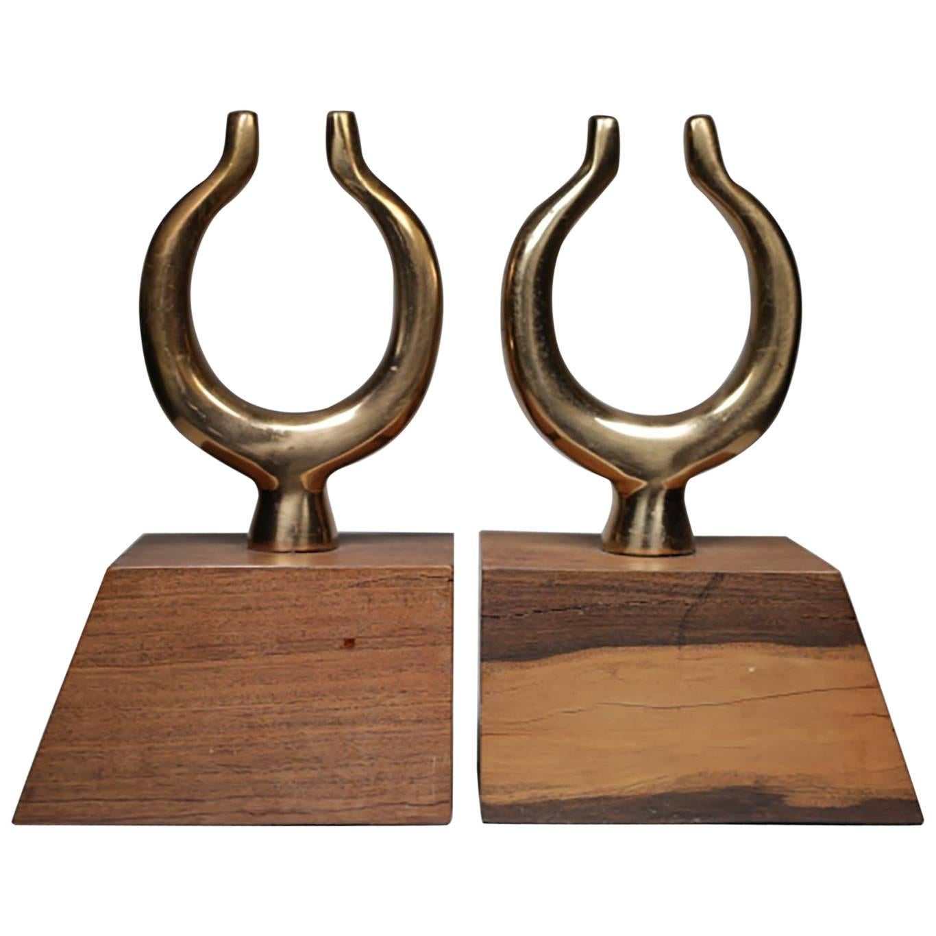 Pair of Large Bookends, 19th Century Solid Brass Oar Locks Mounted on MCM Base