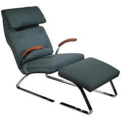 MCM Milo Baughman Leather and Fabric Lounge Chair and Ottoman c. 1960-1970s