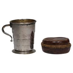 Silver Plated Mark Cross London Collapsible Cup/Alligator Case, circa 1910