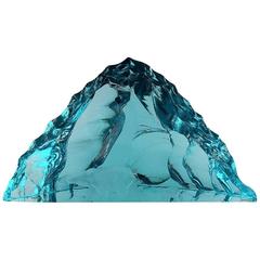 Vicke Lindstrand for Kosta Boda Art Glass Block Engraved with Polar Bear