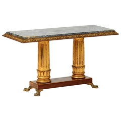 Pedestal Table of the Empire Style, Mahogany and Gilded Wood, Marble, Bronze