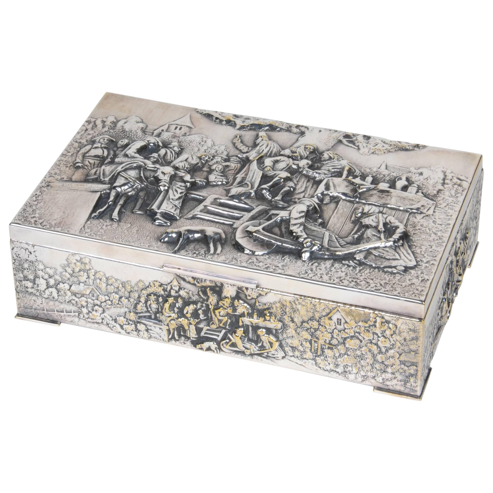 Continental Silver Plate Covered Rectangular Box For Sale