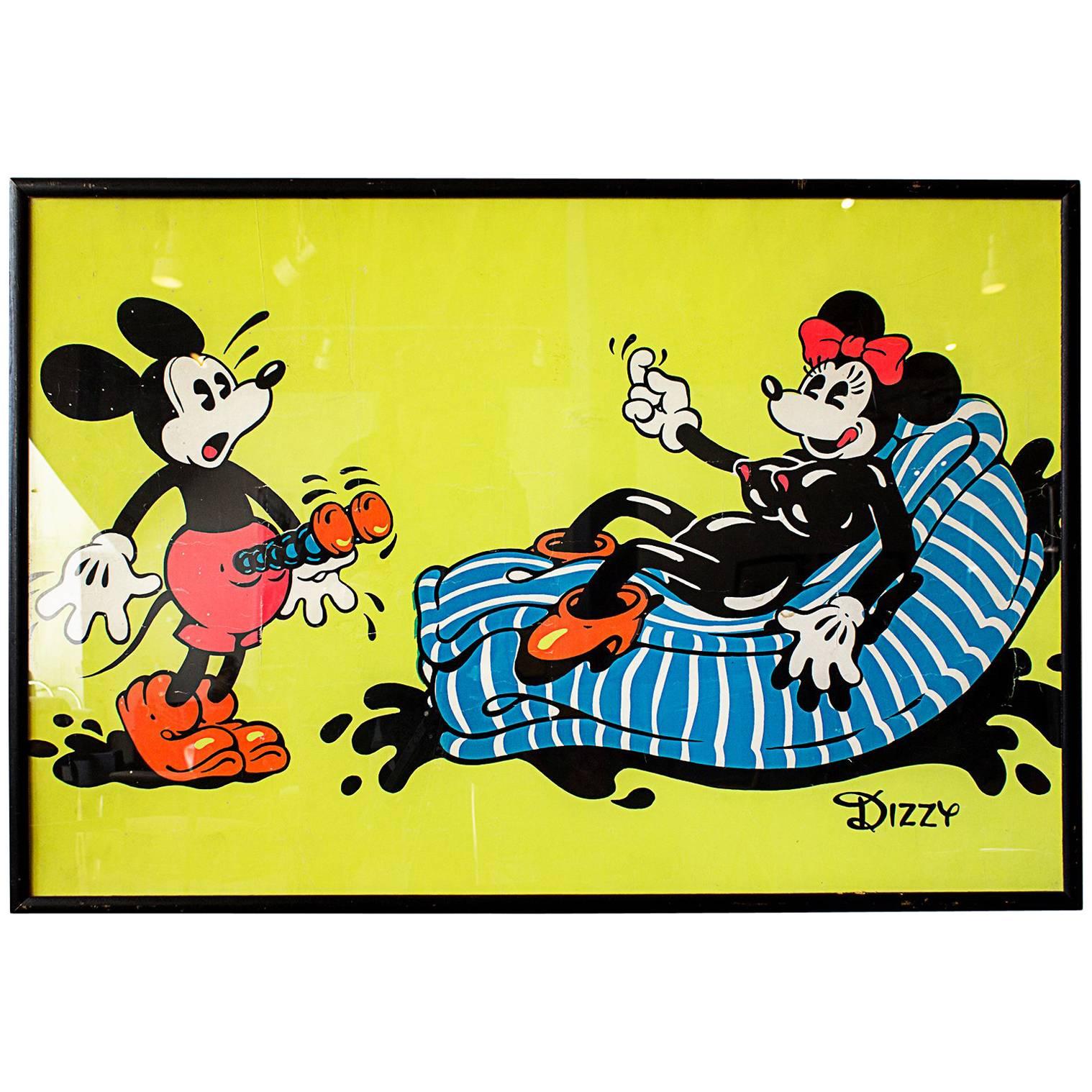 Vintage Mickey Mouse Black Light Print Signed, circa 1970