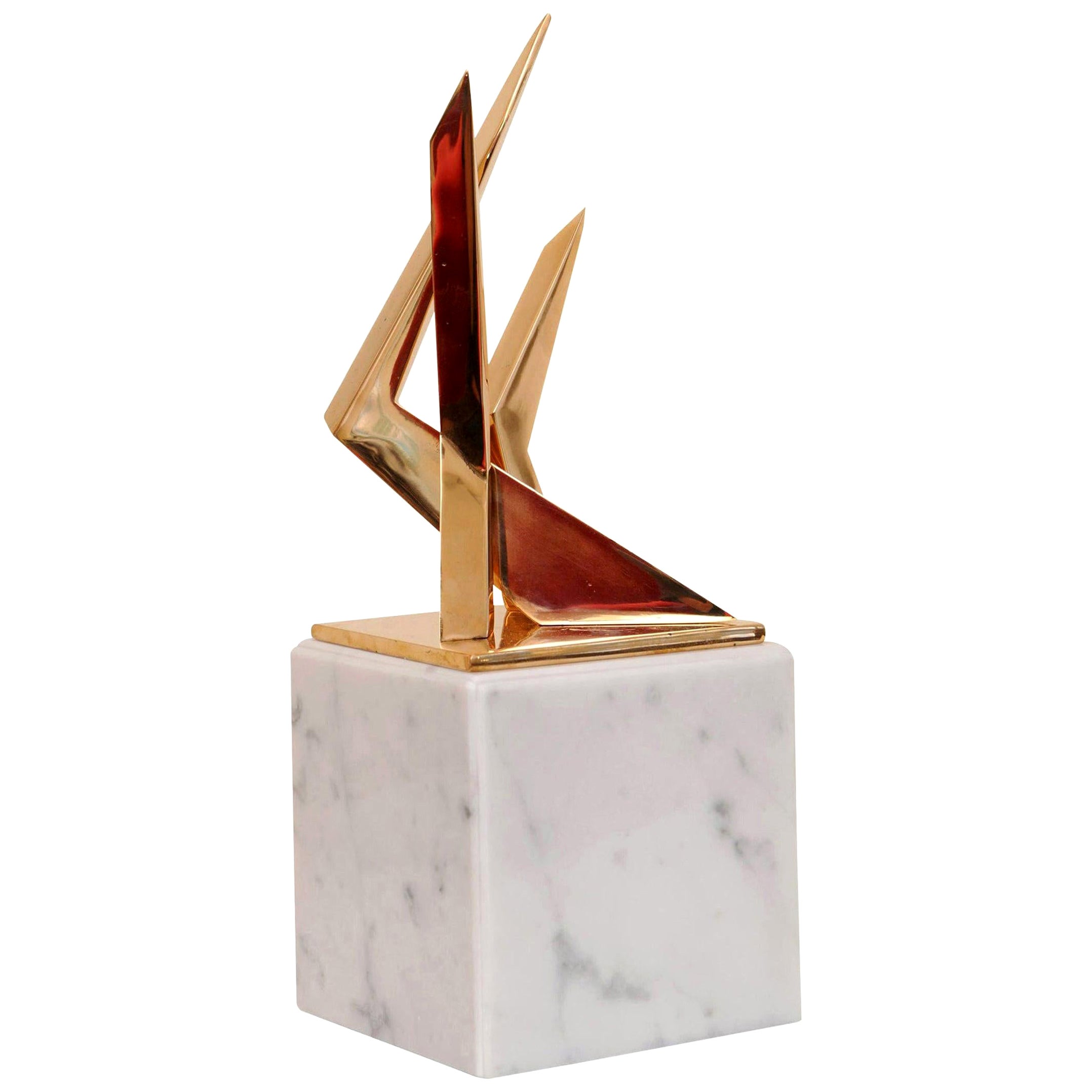 Vintage Bronze Patina Verdigris Abstract Sculpture on Carrara Marble ...